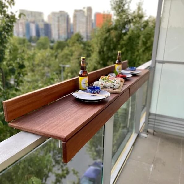 Adjustable Balcony Bartops For Flexible Use 5 Wooden Balcony Bar Table For Railings