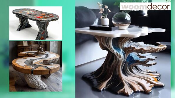 End Tables with Unique, Artistic Designs 6 Mixed Materials and Contrasting Textures
