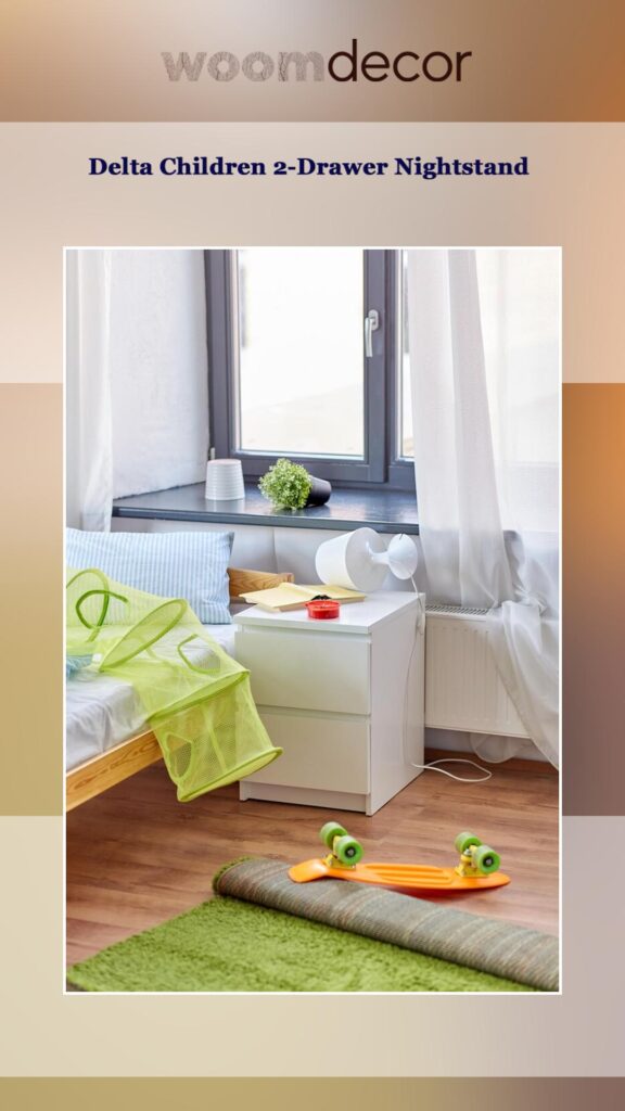 Child-Safe Bedside Table With Rounded Edges 8 Delta Children 2 Drawer Nightstand