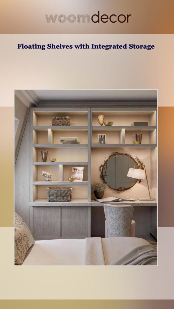 Floating Bedside Table For Compact Bedroom 6 Floating Shelves with Integrated Storage