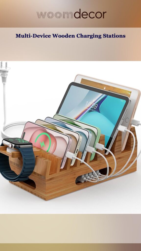 Stylish 05 Wooden Mobile Charging Racks For Modern Homes 5 Multi Device Wooden Charging Stations