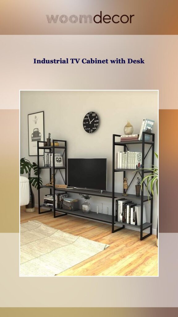 Multi-Functional TV Cabinet With Desk 4 Industrial TV Cabinet with Desk
