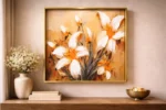 Premium 3D Abstract White Lily Canvas Art, Textured Palette Knife Floral Painting for Home Decor