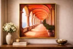 Italian Arched Corridor Canvas Painting – Sunset Architecture Framed Canvas Wall Art